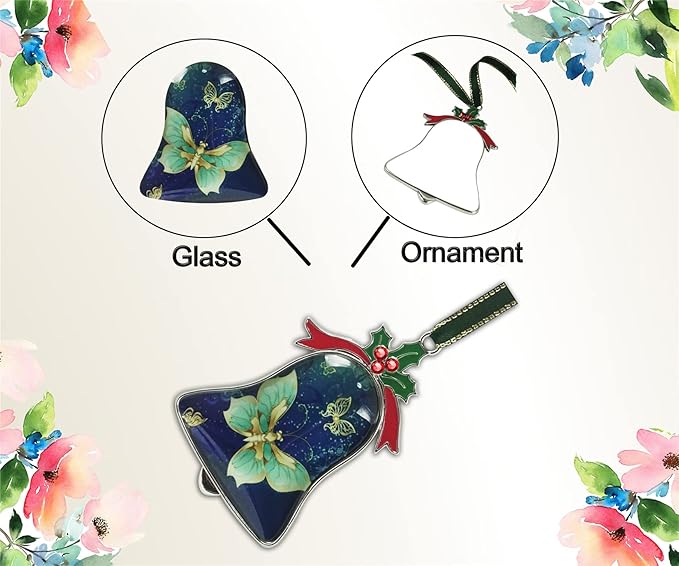 Pretty Butterfly Christmas Ornament Bell Pendant Decorative Metal Glass Hanging Christmas Bell Ornaments for Home Decoration Party Decor Butterfly
