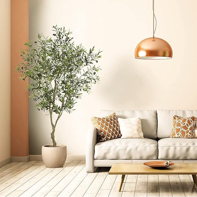 Artificial Tree Faux Olive Tree 7ft (82in,UV Protection 2289 Leaves) Tall Fake Olive Plant in Pot Fake Silk Tree Faux Plants Indoor