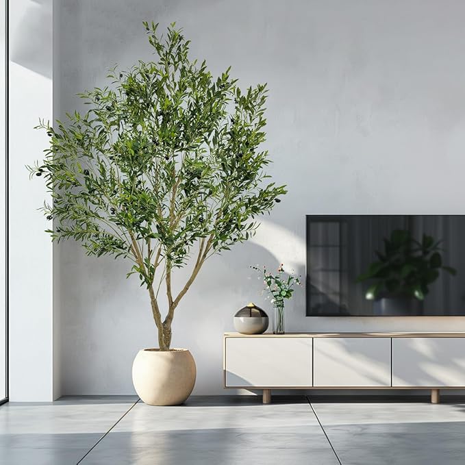 Artificial Tree Faux Olive Tree 8ft Tall Fake Olive Plant in Pot Fake Silk Tree Faux Plants Indoor