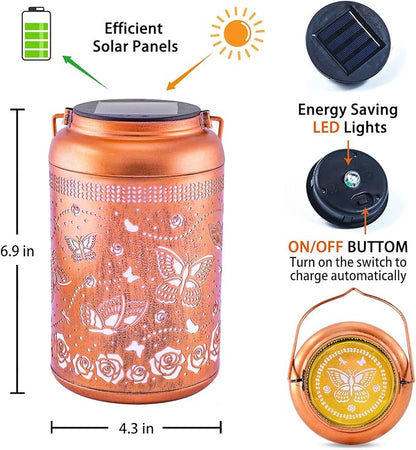 Butterfly Solar Lanterns Outdoor Hanging Waterproof Solar Lights Butterfly Gifts for Women Men Metal Butterflies Decorative LED Lanterns for Outside, Patio, Landscape, Yard Decor, Garden Decorations