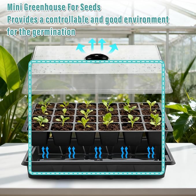 10-Pack XL Seed Starter Tray with Dome – 24 Large 2" Cells per Seedling Starter Trays (Total 240 Cells), Seed Growing Tray with Humidity Lids for Greenhouse Home Plant Propagation