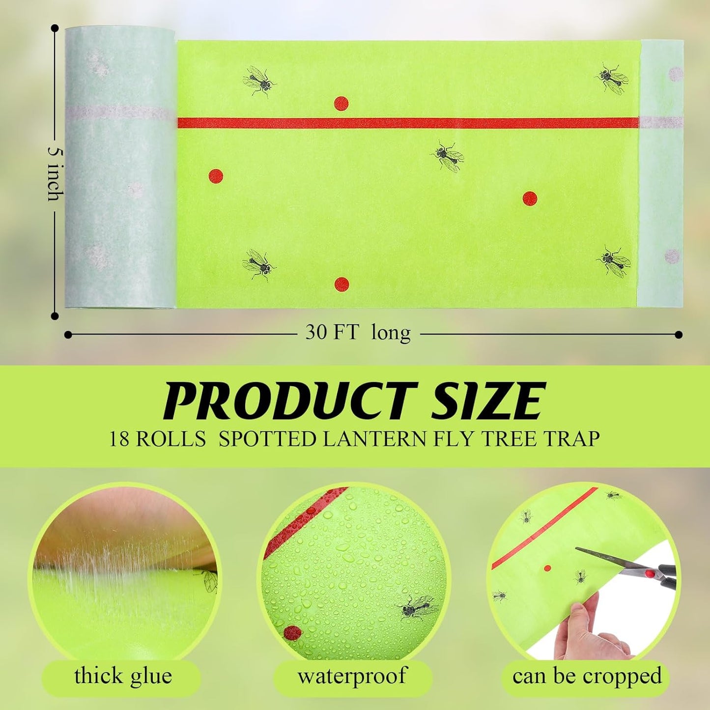 Qualirey 18 Rolls 540 ft Total Spotted Lantern Fly Tree Trap Insect Barrier Outdoor Adhesive Crawling Insect Trap Disposable Fly Paper Glue Traps to Protect Trees, Fruit and Plants for Lawn Garden