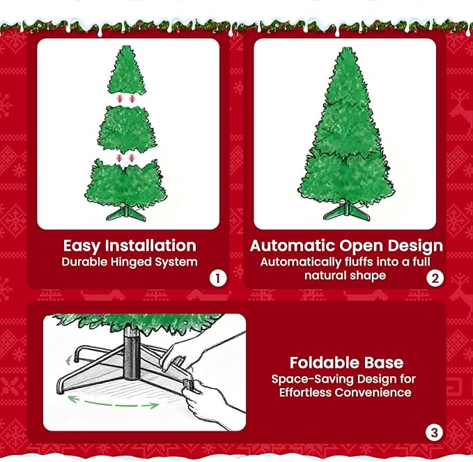 6ft White Artificial Christmas Tree with Snow Flocked Branches, Realistic Full Shape Xmas Tree with Sturdy Metal Stand for Indoor Holiday Decoration