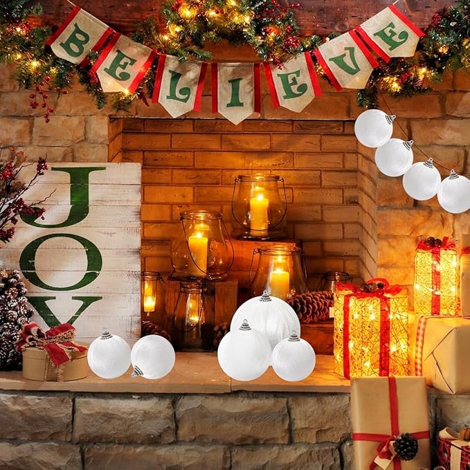 Woration 10pcs Christmas Balls Ornaments Set Velvet Wrapped Plastic Ball Hanging Decoration 3 Size for Xmas Tree Festival Home Wedding Holiday Party Decor - White