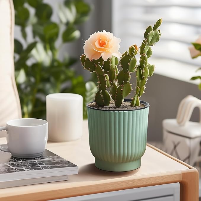 T4U 4.5 Inch Plant Pots Self Watering, 6 Pack African Violet Pots, Small Plant Pots for Plants, Small Indoor Plant Pot, Self Watering Planter for African Violet, Succulents (6 Pack 4.5" Pots, Green)