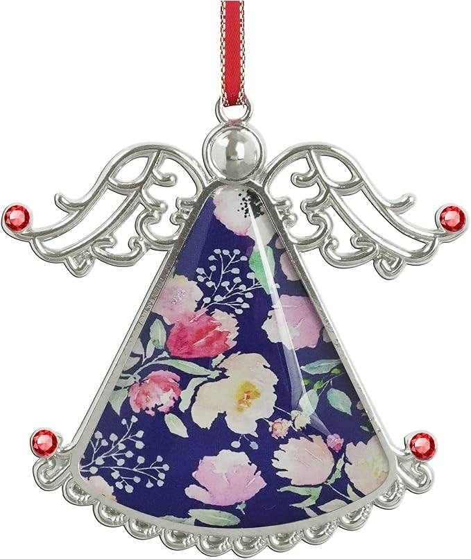 XUTAI Angel Christmas Tree Ornaments Christmas Ornament Gorgeous Watercolor Pink Flowers Glass Christmas Hanging Angel Glass Pendant for Holiday Decoration