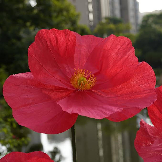 Large Paper Artificial Flowers,Giant Flowers for Decoration,Huge Handcrafted Poppy Fake Flowers with Stand for Home Decor Bridal Shower Party Outdoors Yard Event Backdrop Decor (red)