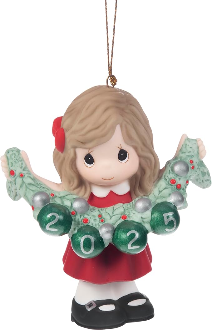 Precious Moments Deck The Halls 2025 Dated Girl Bisque Porcelain Ornament – Trim the Tree Keepsake – 251002