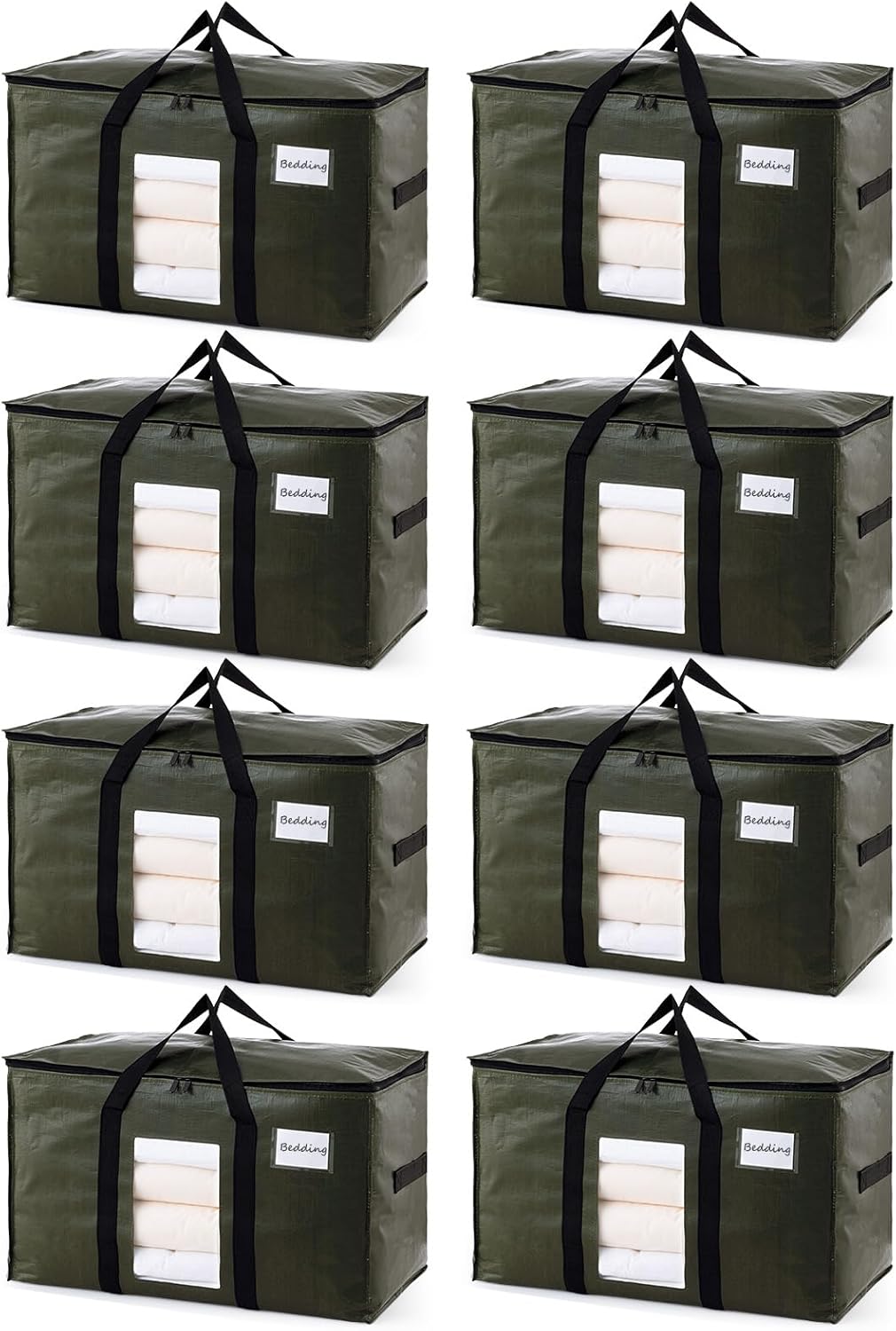 TAILI 8 Pack Green Extra Large Storage Bags, Heavy Duty Totes with Visible Window, Wrap Around Handles, Perfect for Moving