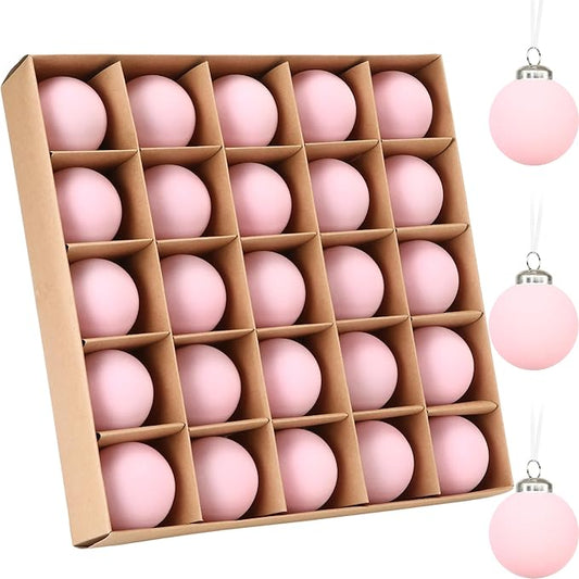 Sea Team 25-Pack Flocked Velvet Christmas Tree Ball Ornaments Set, Hanging Velour Baubles, Shatterproof Plastic Decorations for Xmas Tree, Wreath, Garland, 60mm/2.36 Inches, Pink