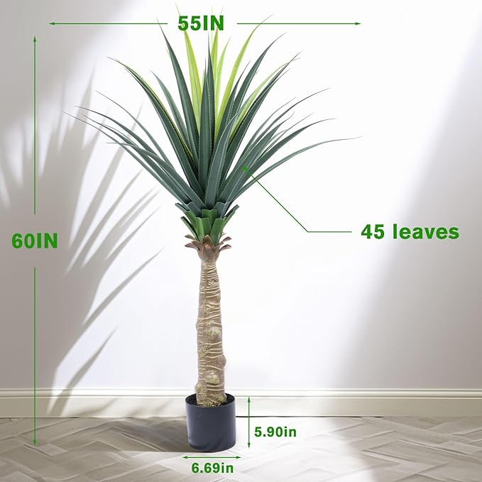 AnTing Artificial Agave Snake Plant 5FT, Fake Plant Indoor with Pot, 60IN Faux Plant Home Office Garden Hotel Decor Gift(1Pack), AT-LSL5FT-1