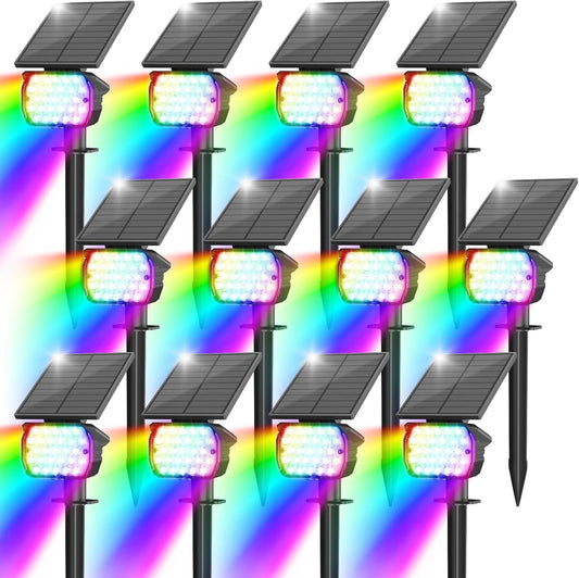 VOLISUN Solar Landscape Spotlights Adjustable Outdoor, Uplights Solar Waterproof IP67, Spot Lights Solar Powered for House,Tree,27 LED with 6 Colors Changing(12 Pack- RGB)