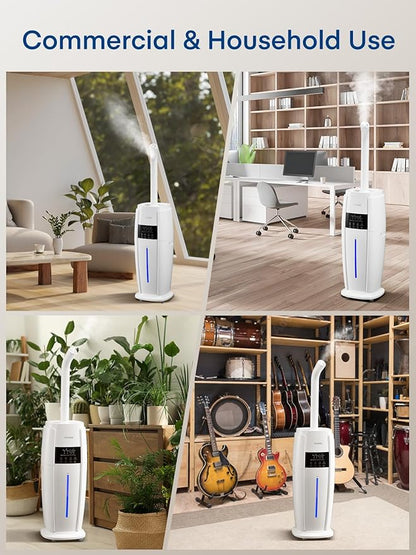 FOHERE 4.8Gal/18L Humidifier Large Room, Easy Top Fill Cool Mist Tower Humidifiers Quiet for Home, Plant, Office, Commercial, Whole House Cover up to 1500ft², with Smart Humidity Sensor, Remote, White