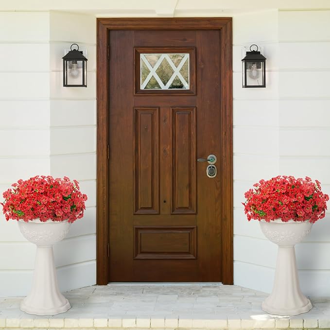 Lifewit Artificial Flowers for Outdoor Indoor, 12 Bundles Plastic Fake Flowers Daisy with Eucalyptus Leaves for Home Garden Decor, Porch, Window Box(Red)