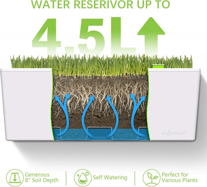 Glowpear Self Watering Planter Box - 23.6", White - UV Stable, Scalable Wall Mounts Plant Pot with Water Gauge, Indoor Outdoor for Vegetables, Flowers, Herbs, and Succulents, Gardening