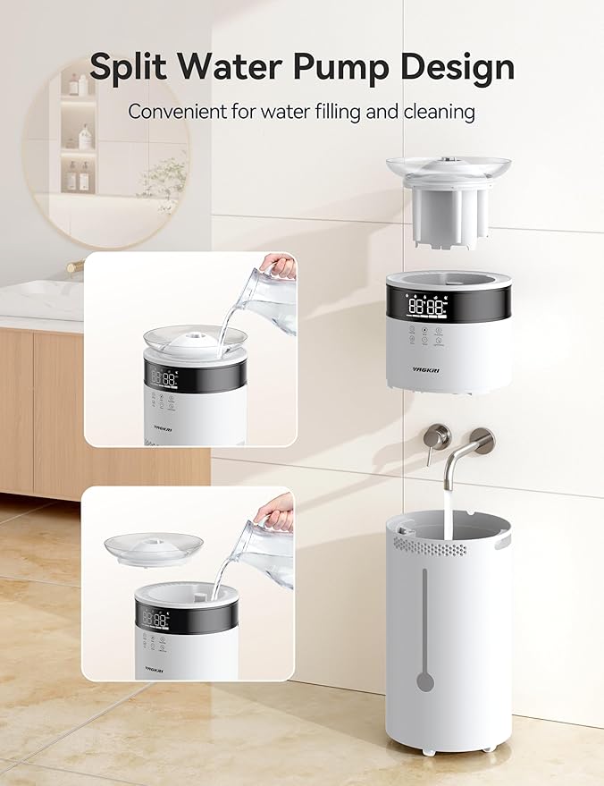 VAGKRI 18L Humidifier Large Room, for 2000 sq ft whole house humidifiers, 5 Mist Levels, 24H Timer, Auto Mode, Top Fill With 2 Extended Tube Quiet Cool Mist Humidifiers for Bedroom Home Baby Plant