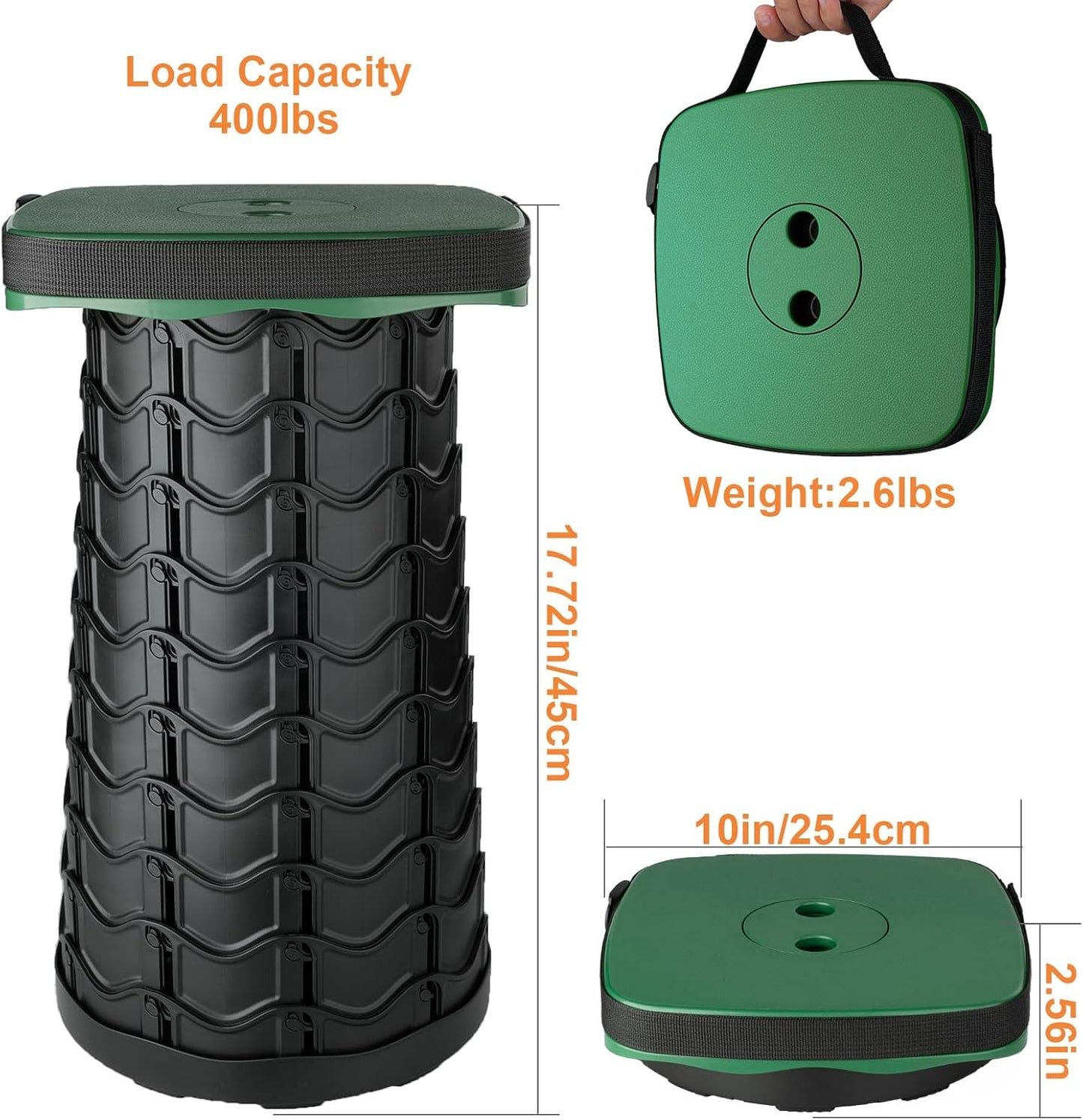 Boreeman Upgraded Collapsible Stool, Square Portable Stool, Lightweight Yet More Sturdy with Load Capacity 400lbs, Perfect for Camping Fishing Hiking BBQ (Square Army Green)