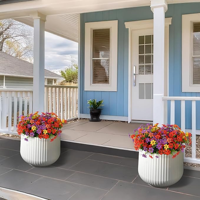 Artificial Flowers for Outdoors, 12 Bundles Multicolor Faux Silk Flower Spring Summer Decoration, Artificial Plants Fake Outdoor Flowers UV Resistant No Fade for Home Planter Porch Patio Yard Decor