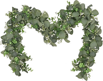 Dolicer 2 Packs 6FT Artificial Eucalyptus Garland, Faux Greenery Garland Fake Vines Hanging Silver Dollar Eucalyptus Leaves for Wedding Backdrop Arch Table Wall Party Home Decor