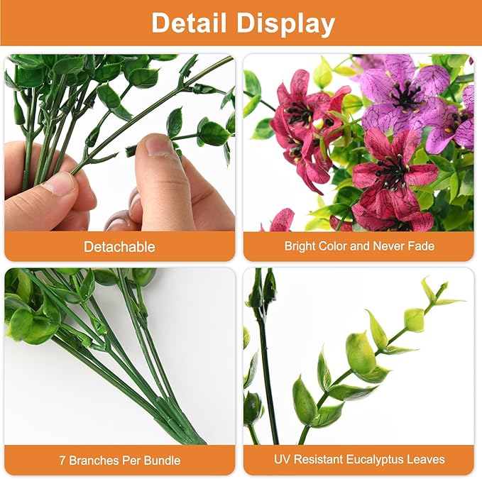 Artificial Flowers for Outdoors, 12 Bundles Multicolor Faux Silk Flower Spring Summer Decoration, Artificial Plants Fake Outdoor Flowers UV Resistant No Fade for Home Planter Porch Patio Yard Decor