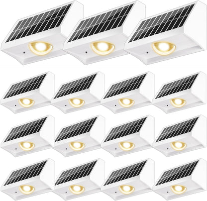 Solar Fence Lights Outdoor Waterproof High Brightness LED Spot Lens Deck Lights 7 Mode Warm & Cool White RGB Solar Powered Wall Lighting Decor for Outside Patio Step Backyard Railing - 16 Pack(White)