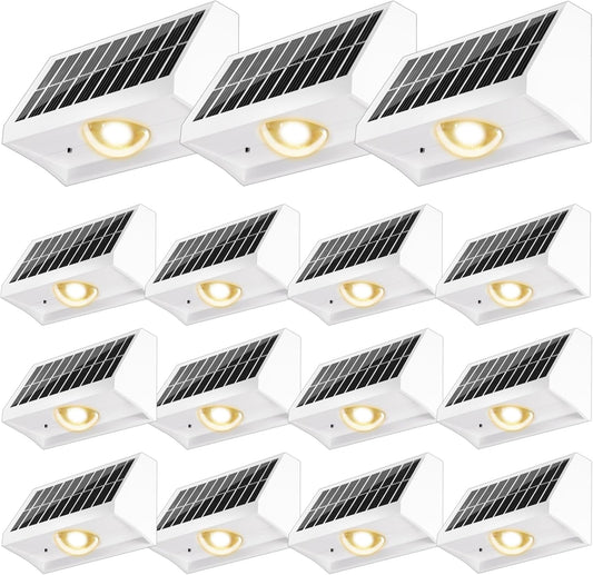 Solar Fence Lights Outdoor Waterproof High Brightness LED Spot Lens Deck Lights 7 Mode Warm & Cool White RGB Solar Powered Wall Lighting Decor for Outside Patio Step Backyard Railing - 16 Pack(White)