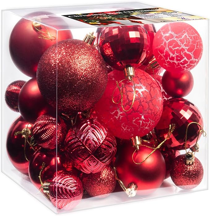 LANGXUN 36pcs Red Christmas Tree Decorations Balls, Bolas De Navidad, 2025 Christmas Decor, Indoor Outdoor Shatterproof Christmas Ornaments, Xmars Party Wedding Suppiles