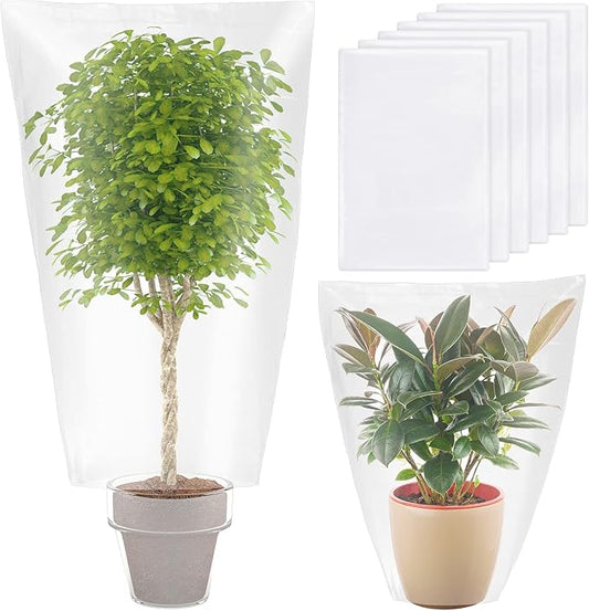 6 Pcs Winter Plant Covers Freeze Protection Small Plastic Clear Film Cover Shelter Bags Waterproof Frost Cloth for Outdoor Plants Greenhouse Garden Rain Frost Protection(27.6 x 43.3 Inch)