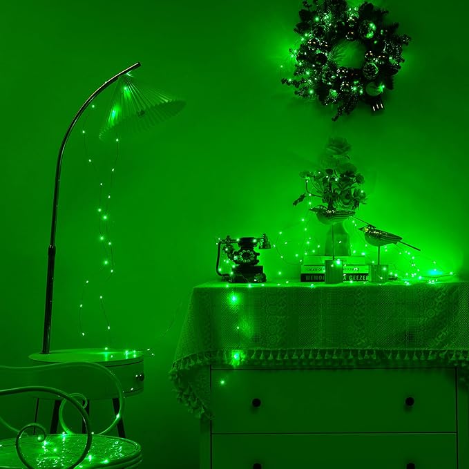 4 Pack 16.4ft Battery Operated String Lights with Timer, Green with Synchronized Twinkle Mode, Fairy Lights Battery Powered, 50 LEDs, Idea for Christmas Bedroom Party Wedding