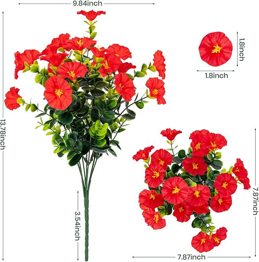 Artificial Faux Flowers for Outdoor 16 Bundles Boxwood Fake Morning Glory for Planter,UV Resistant Fake Flowers for Home Porch Patio Outside（7 Color）