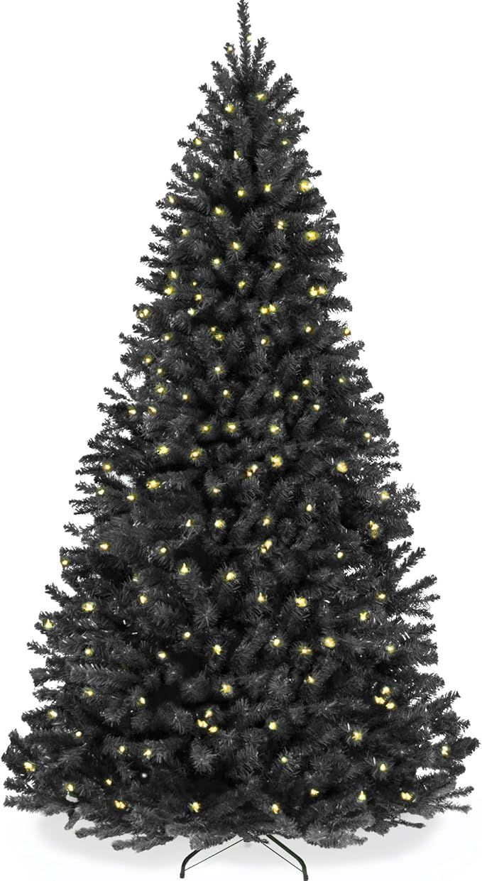 Best Choice Products Artificial Christmas Tree, 9ft Premium Pre-Lit Realistic Spruce Holiday Décor w/Dense Branches, Metal Base - Black Spruce
