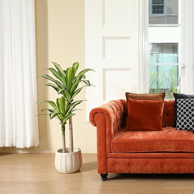 Artificial Plants, 4 Ft Dracaena Tree Faux Plants Indoor Outdoor Decor Fake Tree with Woven Seagrass Basket Plants for Home Decor Office Living Room Porch Patio Housewarming