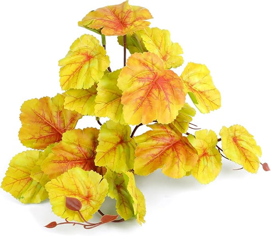 Reptile Plants for Terrarium Decor, Amphibian Habitat Decor Plant, Ball Python Decor Tank Accessories for Gecko Lizard Chameleon Frog Snake Tortoise with Base - Fake Heuchera Micrantha Yellow