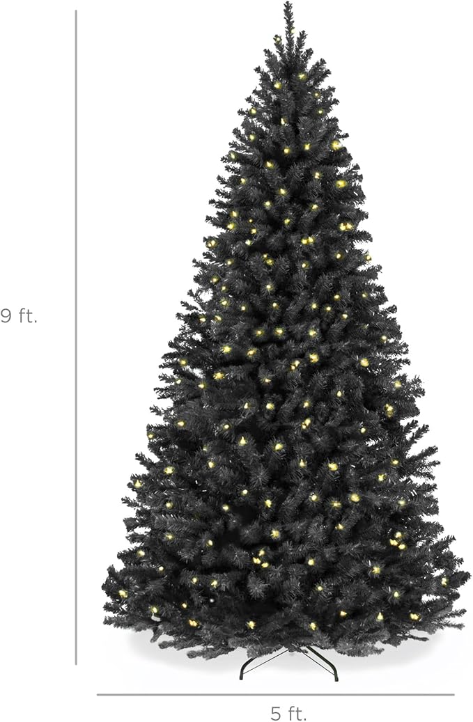 Best Choice Products Artificial Christmas Tree, 9ft Premium Pre-Lit Realistic Spruce Holiday Décor w/Dense Branches, Metal Base - Black Spruce