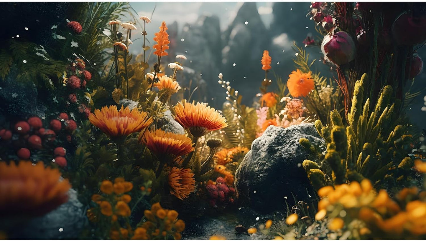 Foggy Stone Terrarium Background Green Seaweed Scenery Orange Floral Aquarium Background Durable Reptile Habitat Flower Background Mysterious Tank Backdrop Vinyl 24x12in