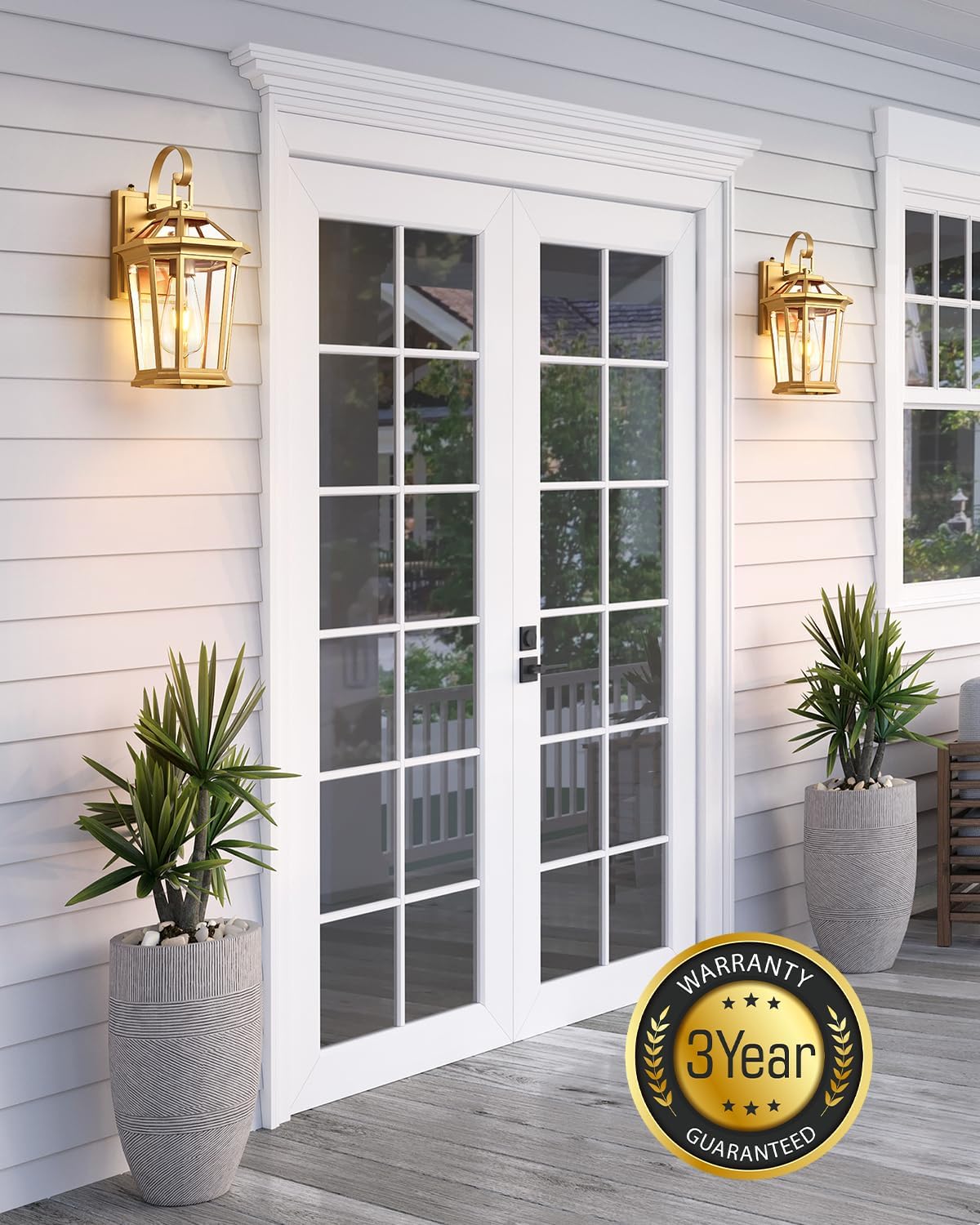 VIANIS Dusk to Dawn Outdoor Wall Lanterns, Modern Golden Exterior Lighting Fixtures Wall Mount Sconces, 100% Aluminum Waterproof Gold Porch Lights, Outside Coach Lantern for House Patio Garage, 2-Pack