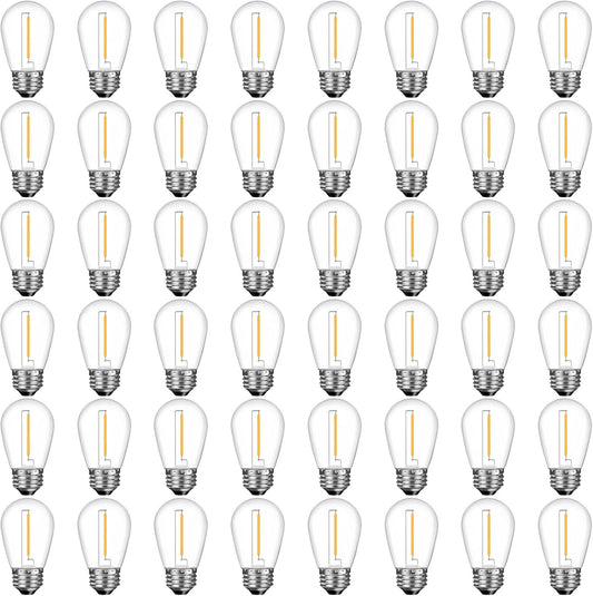 48 Pack Shatterproof LED Replacement Bulbs for Outdoor String Lights, S14 Edison Bulbs for Patio String Lights Outdoor Waterproof, Warm White 2200K, Dimmable, E26 Standard Base