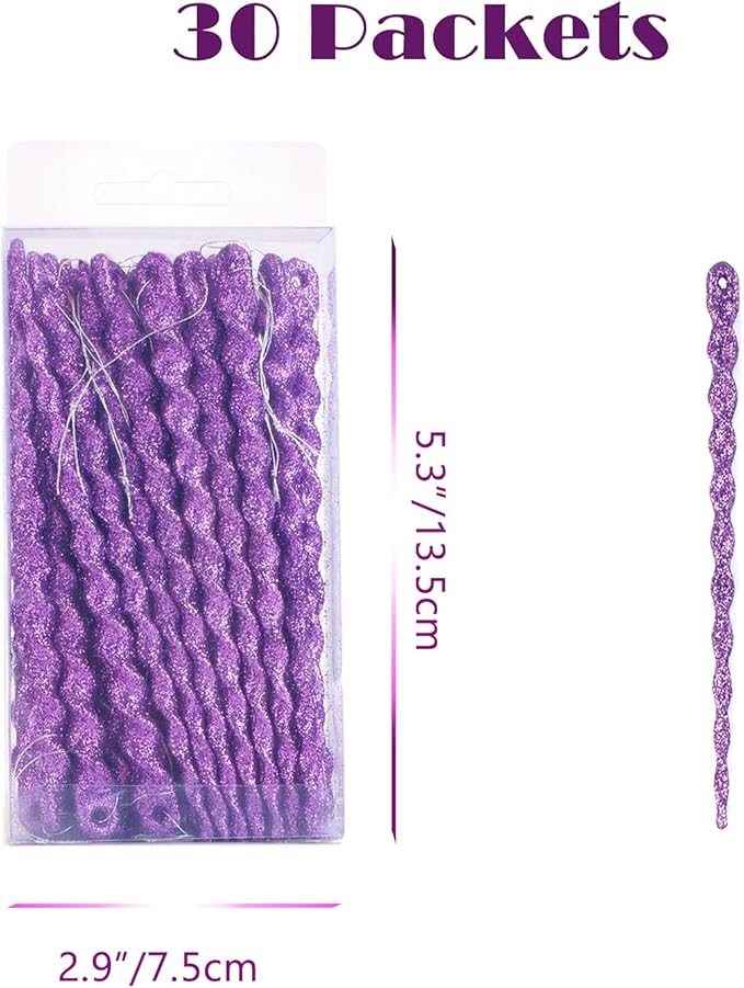 AMS Sparkling Glitter Plastic Icicle Ornaments 30 PCS Twisted Icicles Decoration Christmas Tree and Holiday Xmas Party Hanging (5.1'', Purple)