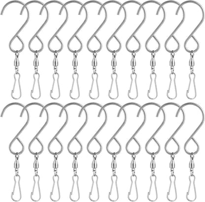 KUUQA 20 Pack Swivel Hooks Clips Wind Spinner S Hook Clips Hanging Wind Chimes Crystal Twisters Party Supplies (Silver)