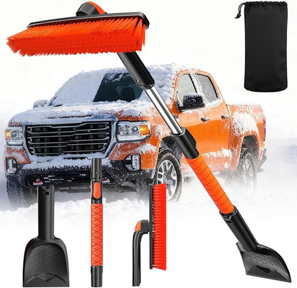 [2025 Upgrade Extendable Car Snow Brush and Ice Scraper [3-in-1] Clean Snow, Ice and Frost, 45''Adjustable Length with 360° Rotating Brush Head, Suitable for All Cars-Medium