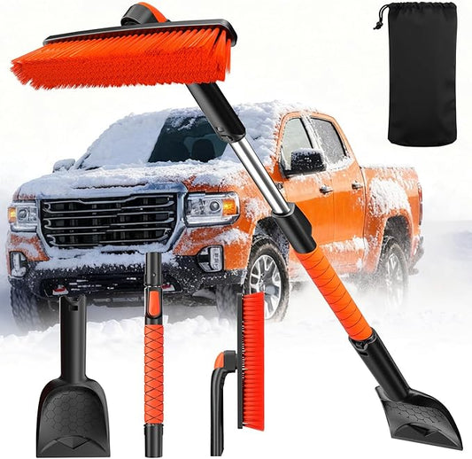 [2025 Upgrade Extendable Car Snow Brush and Ice Scraper [3-in-1] Clean Snow, Ice and Frost, 45''Adjustable Length with 360° Rotating Brush Head, Suitable for All Cars-Medium