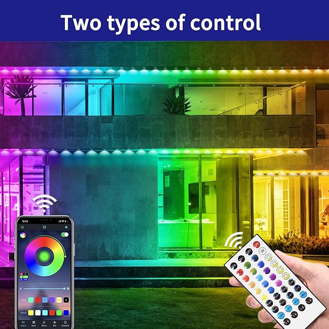 Permanent Outdoor Lights 200ft Smart Outside RGB LED Christmas Light, App Control Remote IP67 Waterproof Eternity Eaves Lighting for Halloween，House，Patio Decor ，Garden Decor, Decorations