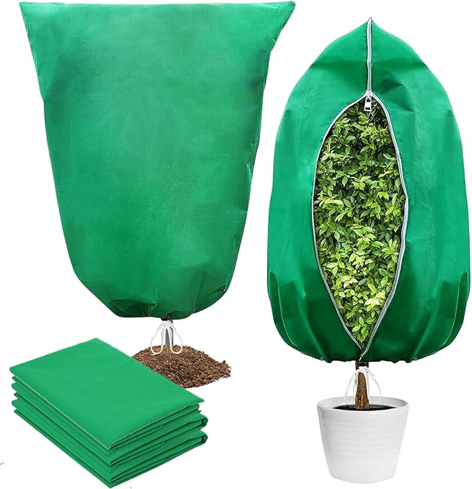 Plant Covers Freeze Protection, 4 Pack Frost Covers with Zipper Drawstring (23.6" x 31.5") Plant Protection Cover Bags for Outdoor Winter Frost Cold (Green) (23.6" W x 31.5" H(4 PCS), Green)