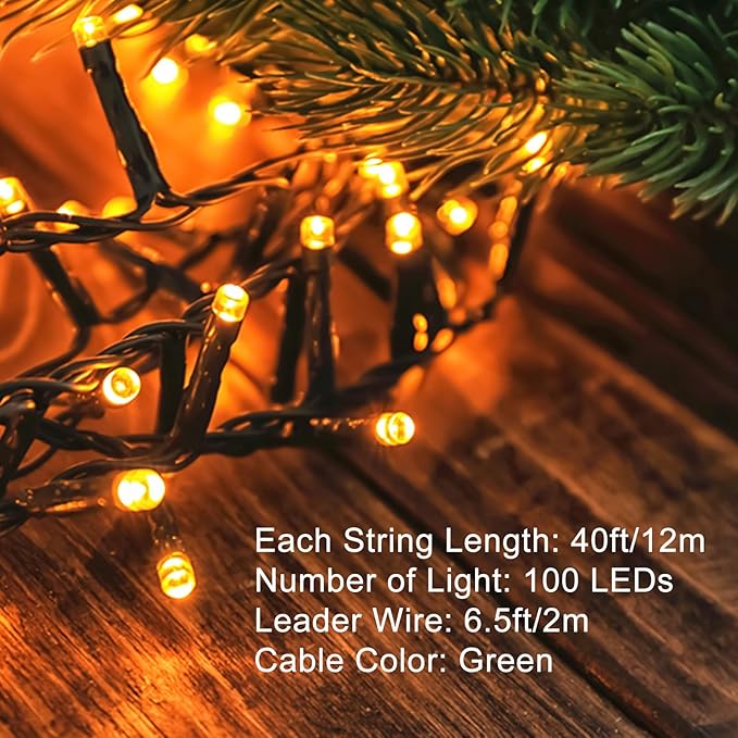 4 Pack 160FT 400 LED Battery Operated Christmas Lights Indoor/Outdoor with Timer & 8 Modes Green Wire Christmas Tree Lights Waterproof Fairy String Lights for Garden Christmas Decoration(Warm White)