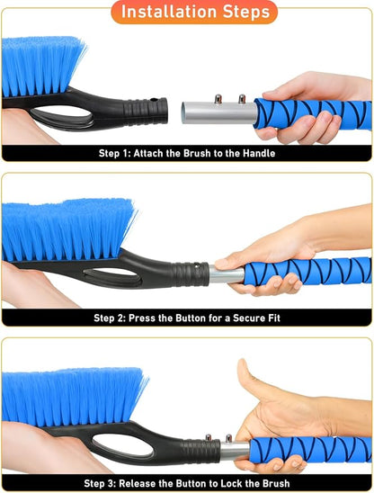 EcoNour 27" Aluminum Snow Brush with Ice Scrapers for Car Windshield and Window | Car Snow Scraper and Brush with Ergonomic Foam Grip Winter Accessories (Blue)