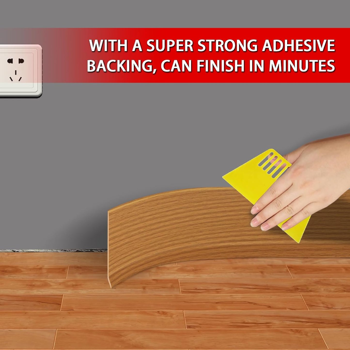 FONUNO Vinyl Wall Base Baseboard Molding Trim 4" Flexible Self Adhesive Rubber Wall Base Moulding Trim Peel and Stick Design, 4 Inch x 20 Feet, Yellow Wood Grain