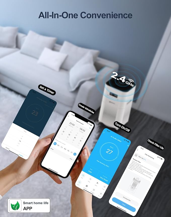 Dayette Smart WIFI Air Purifiers for Home Large Room Up to 3000 Sq Ft, APP & Alexa Control Air Cleaner, H14 Ture HEPA Filter for Allergies Pet Dander Smoke Dust, 22dB Sleep Mode for Bedroom