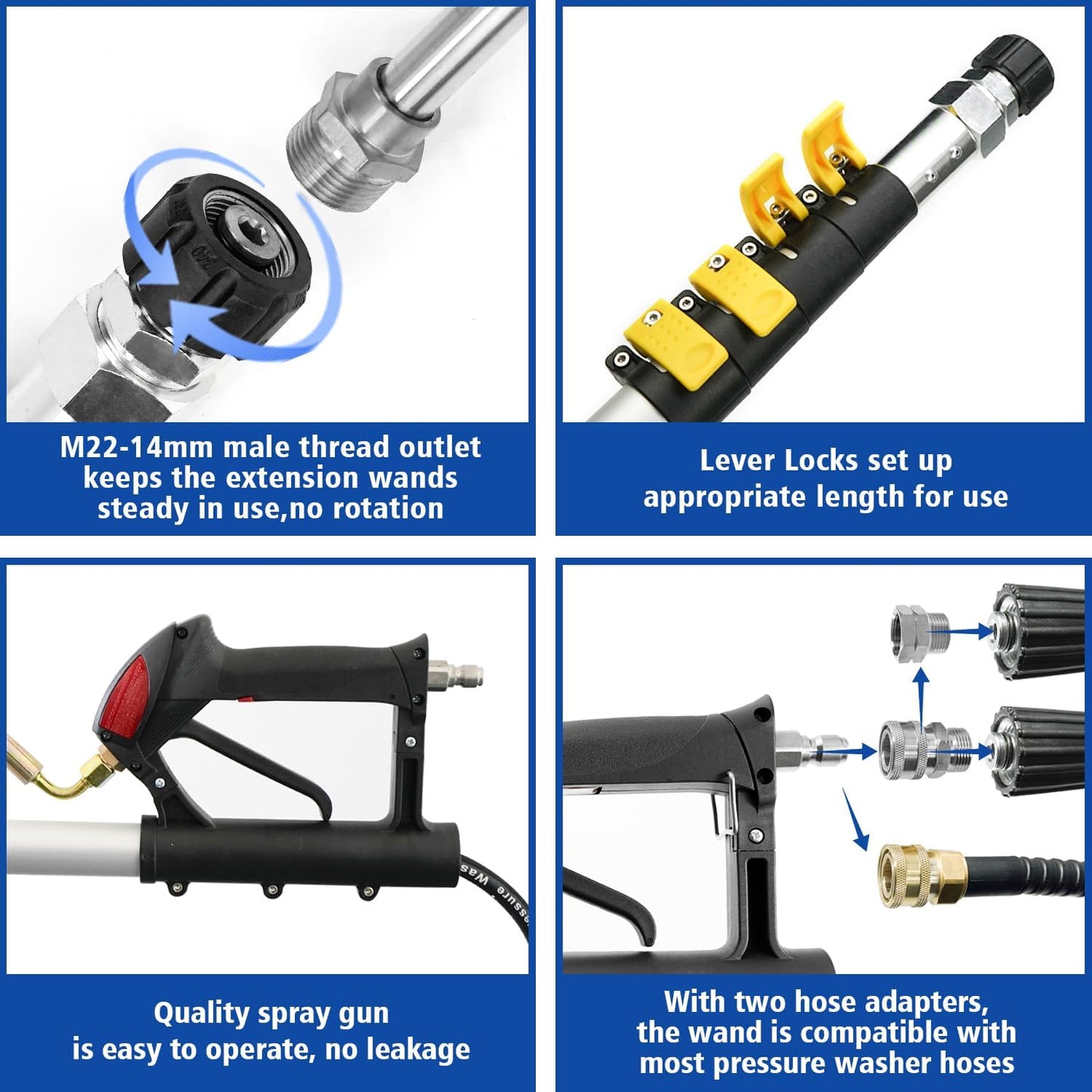 RAYNEL 24FT Telescoping Pressure Washer Extension Wand with Brush Head, 2 Power Washer Extension Wands, Gutter Cleaner Attachment, 7 Spray Nozzle Tips, Support Belt and 2 Hose Adapters