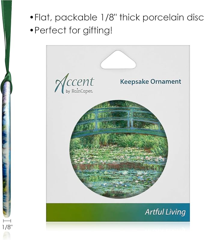 Christmas Tree Ornament, Porcelain Monet Japanese Footbridge fine Art Keepsake Ornament by RainCaper