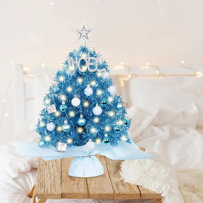 20'/50cm Mini Christmas Tree,Artificial Small Christmas Tree with Led Lights/Ornaments, Tabletop Christmas Tree for Kids Christmas Decoration Gifts